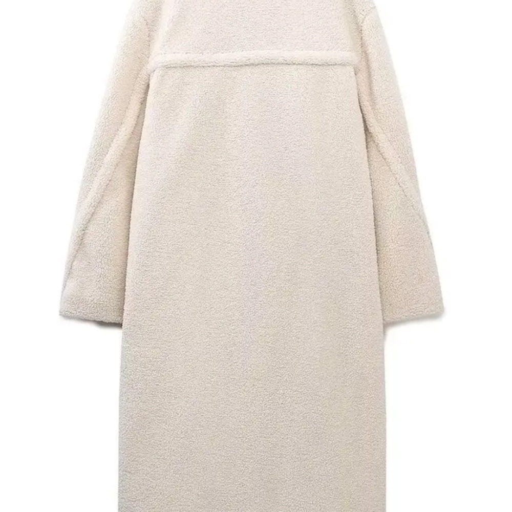 Teddy Long Coat in Cream - Women's Double-Breasted Teddy Jacket - Picture 2 of 12